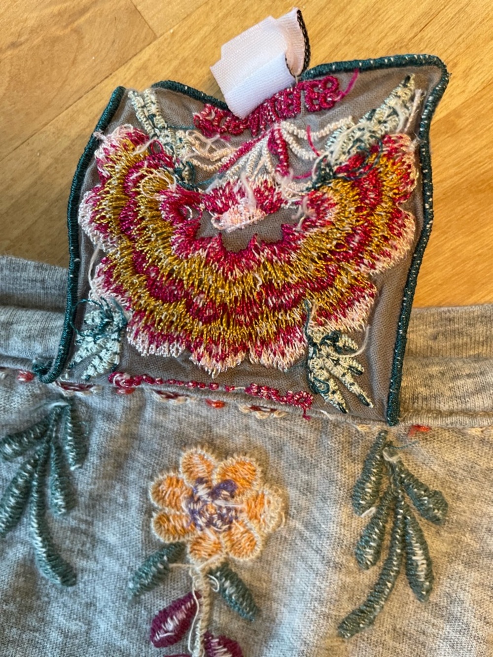 Johnny Was Light Gray Trapeze Tee  with Colorful Floral Embroidery - Picture 8 of 9